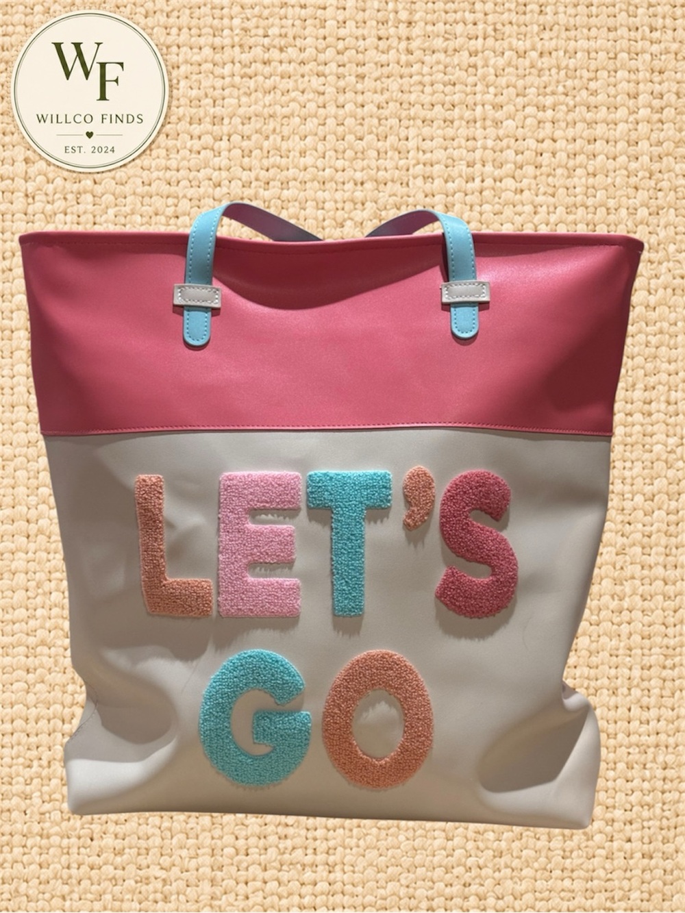 Jadelynn Brooke Let’s Go Tote Bag Pink Aqua Chenille NWOT Large